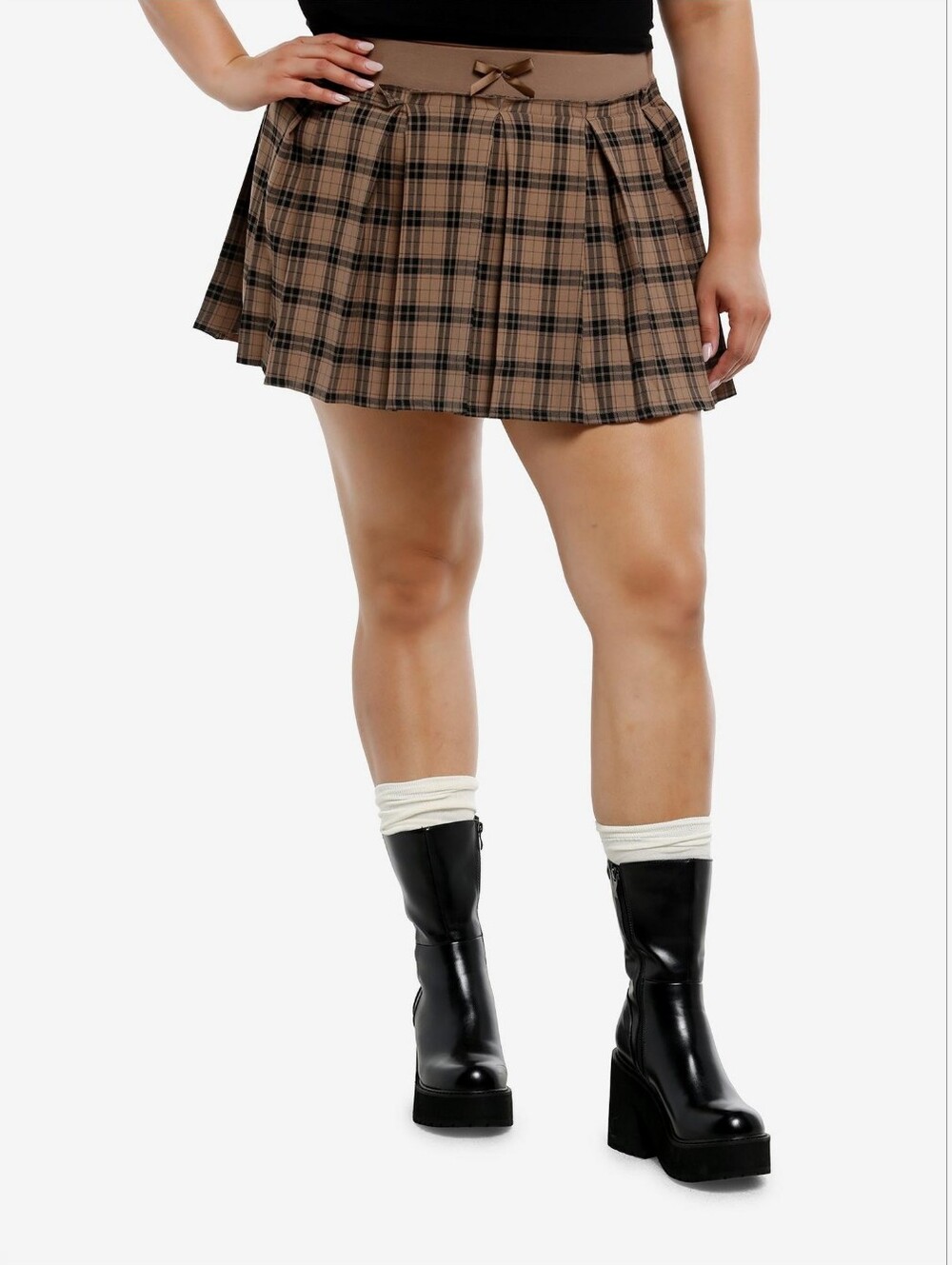 NWOT 3X Hot Topic Brown Plaid Pleated Mini Skirt